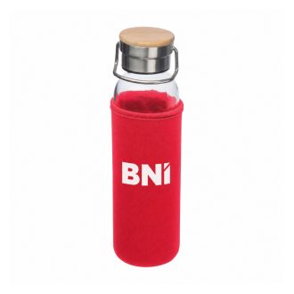   BNI üveg ivópalack 600 ml-es logózott neoprén tokban - piros