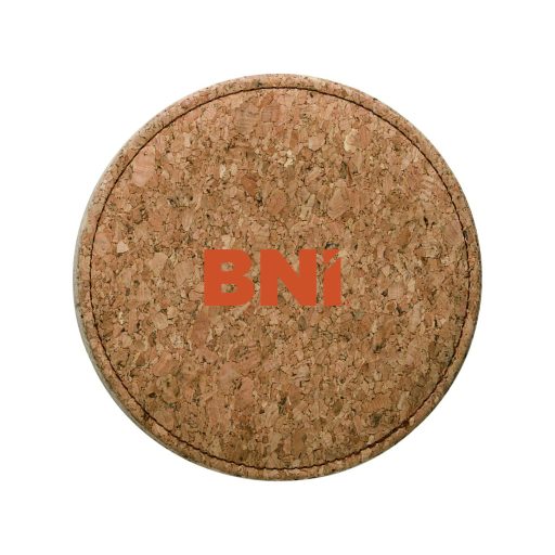 BNI logózott boroskészlet, 4 részes kerek parafa dobozban